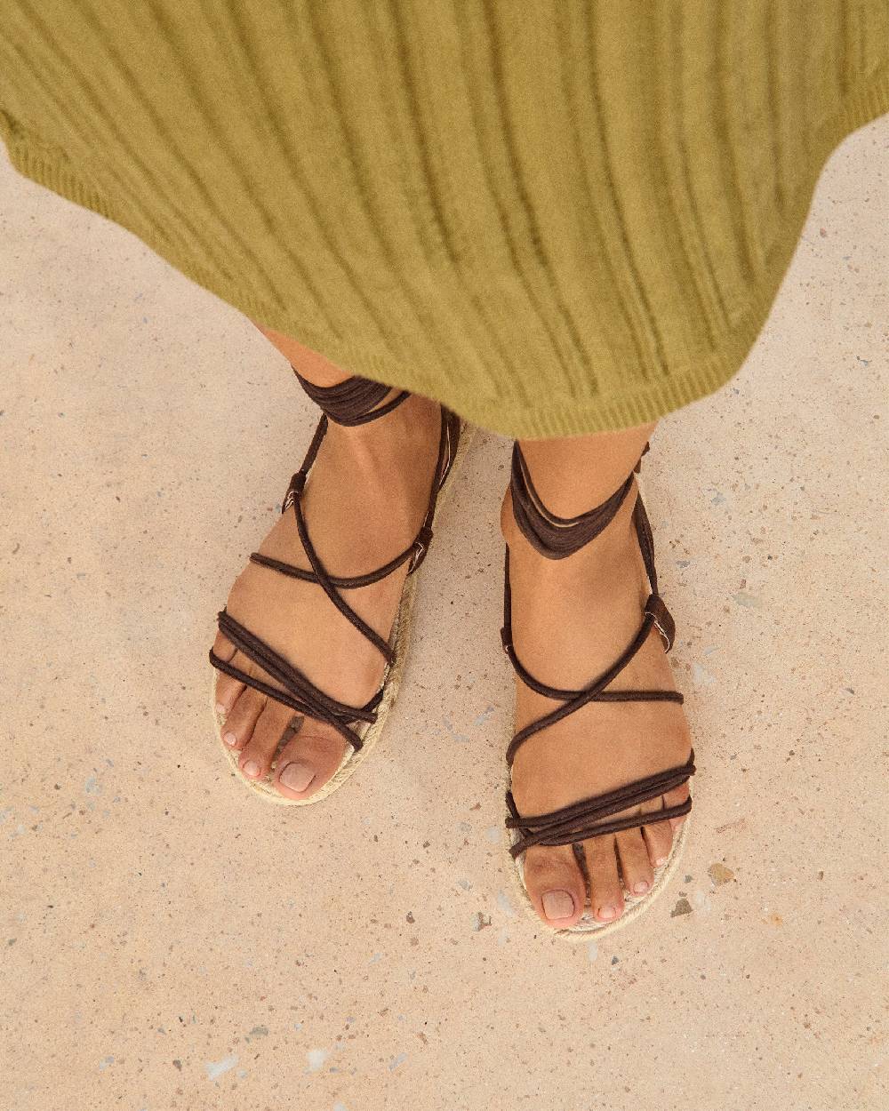 Manebí Suede \u0026 Jute Lace-Up Sandals - Cocoa Saldi Di Fabbrica