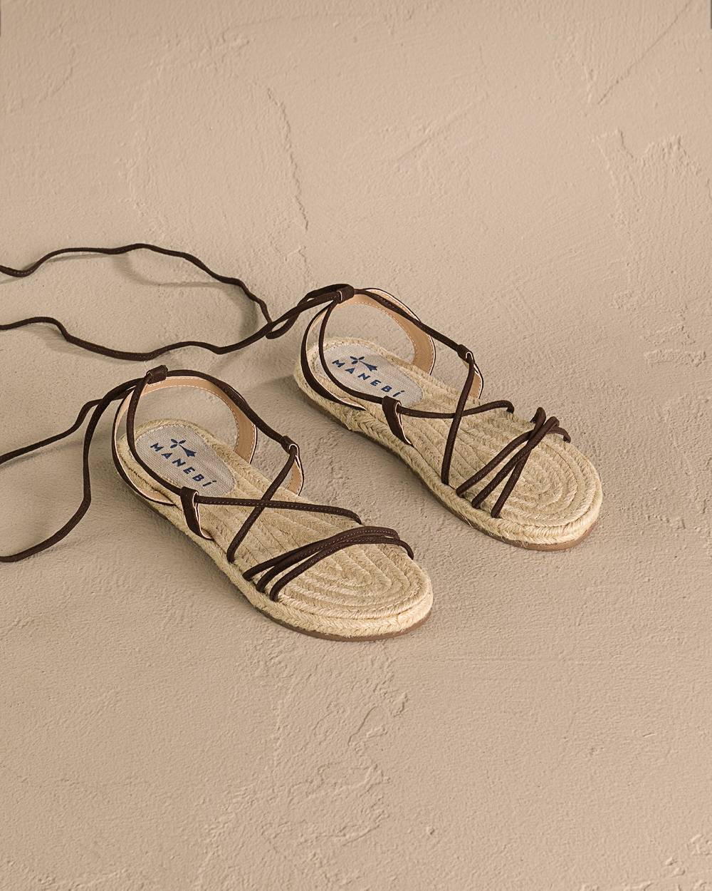 Manebí Suede \u0026 Jute Lace-Up Sandals - Cocoa Saldi Di Fabbrica