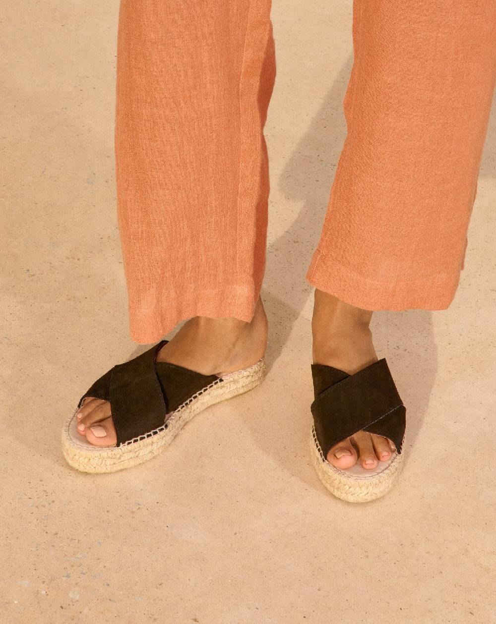 Manebí Suede Double Sole|Crossed Bands Sandals - Cocoa In Saldo