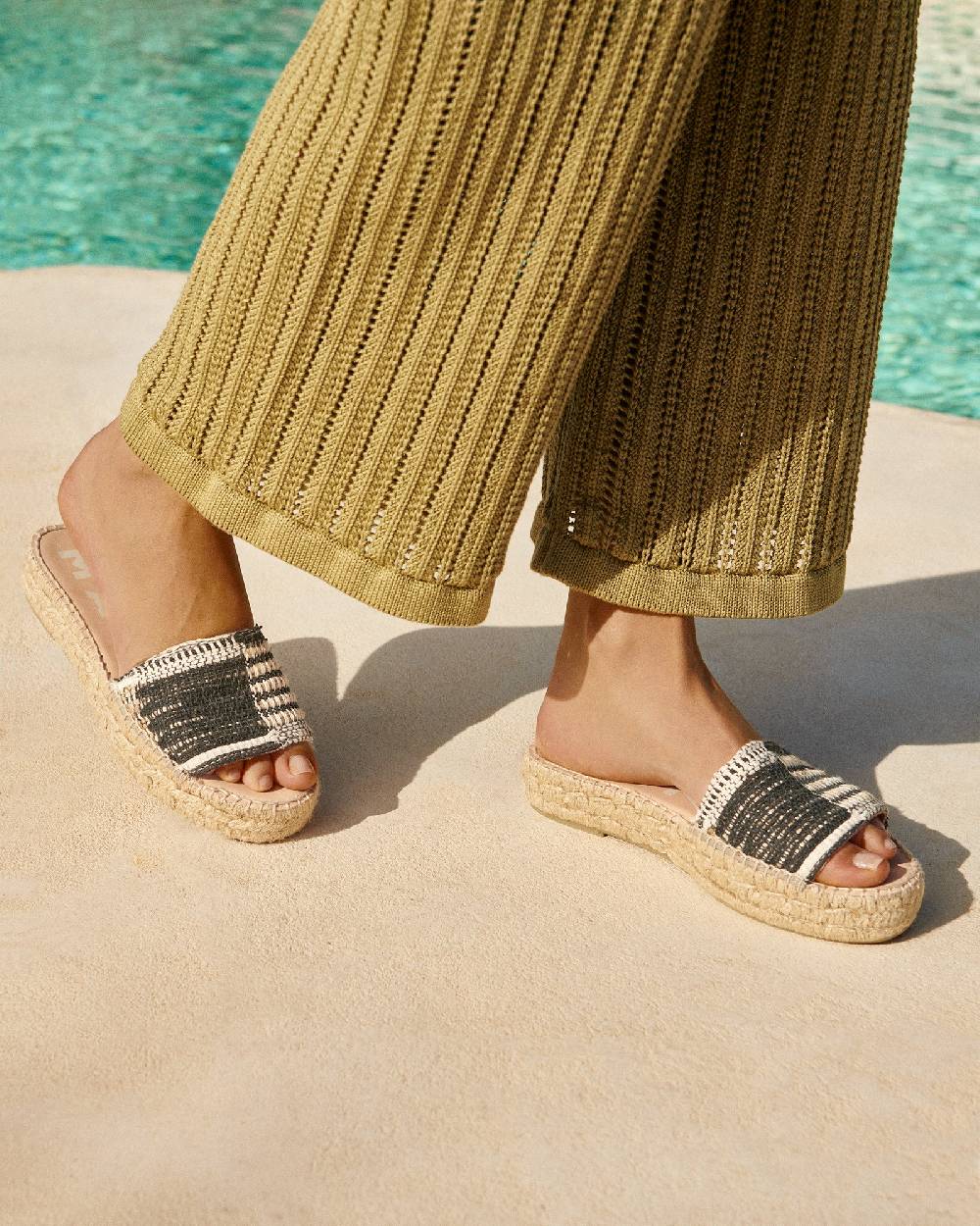 Manebí Silk And Cotton Patchwork|Double Sole Slides - Yucatán White Natural And Black Moda