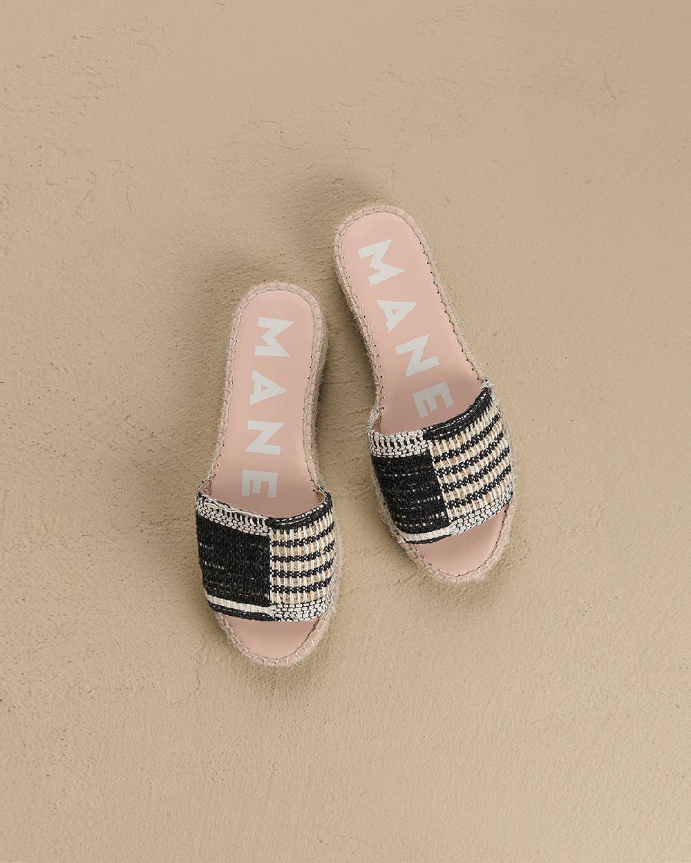 Manebí Silk And Cotton Patchwork|Double Sole Slides - Yucatán White Natural And Black Moda