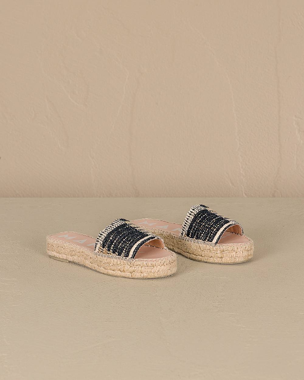 Manebí Silk And Cotton Patchwork|Double Sole Slides - Yucatán White Natural And Black Moda