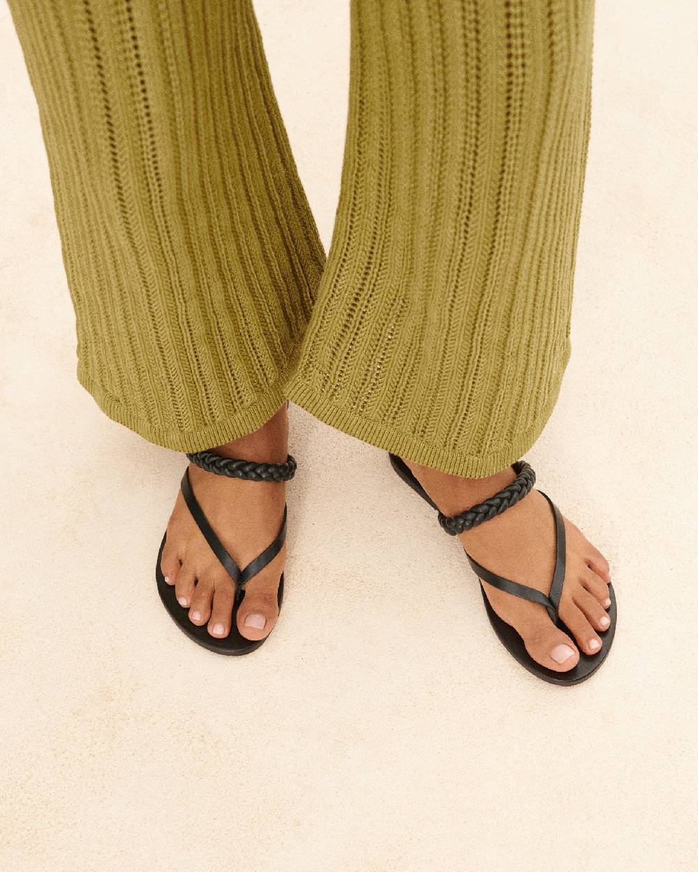 Manebí Leather Braid Thong Sandals - Black Cyber Monday