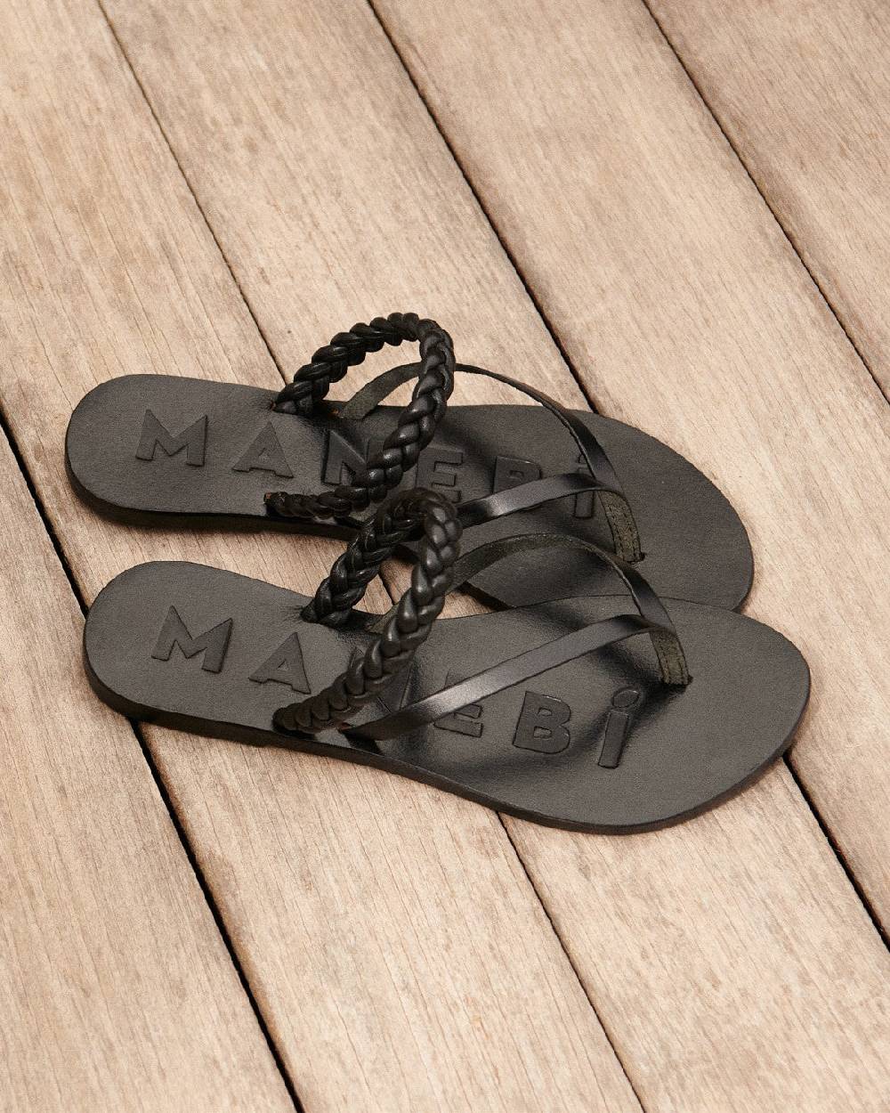 Manebí Leather Braid Thong Sandals - Black Cyber Monday