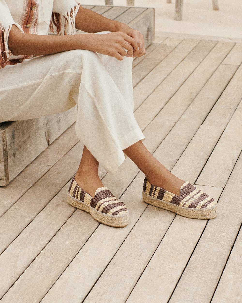Manebí Raffia Stripes Double Sole Espadrilles - Cocoa \u0026 Natural Offerta Anniversario
