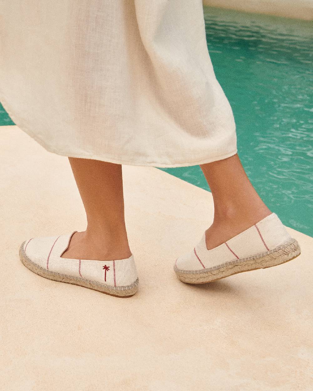 Manebí Woven Canvas Flat Espadrilles - Red Micro Stripes On Beige Vendita calda
