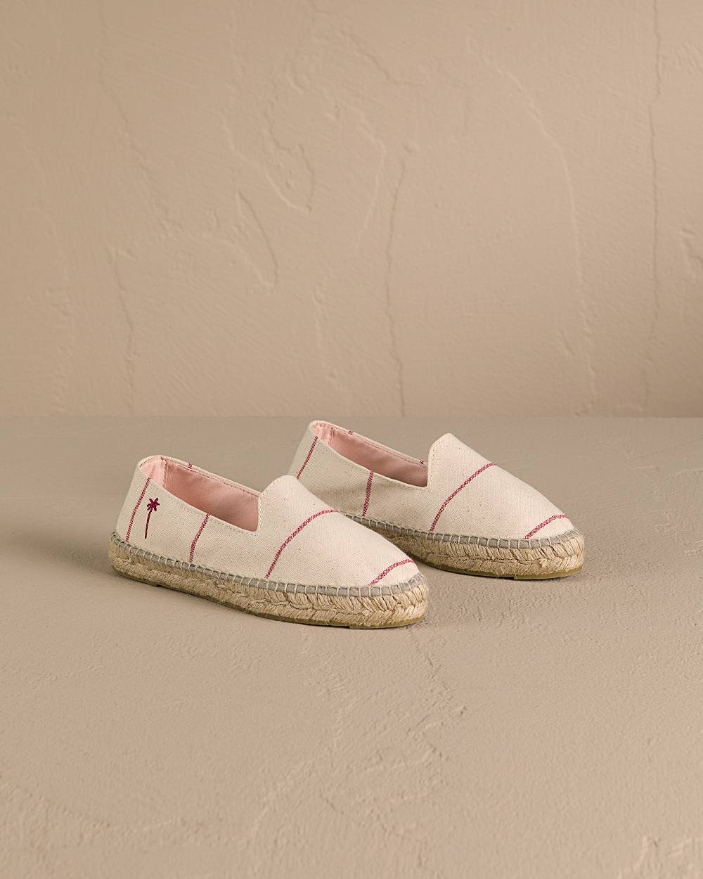 Manebí Woven Canvas Flat Espadrilles - Red Micro Stripes On Beige Vendita calda