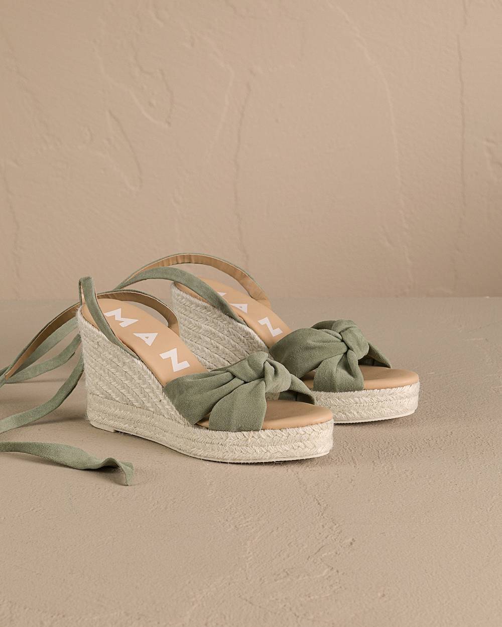 Manebí Soft Suede Wedge Espadrilles|With Knot - Sage Offerte esclusive
