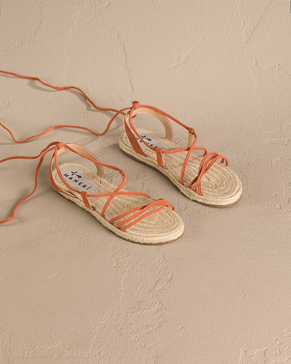 Manebí Suede \u0026 Jute Lace-Up Sandals - Orange Rust Comprane uno, ottenene uno gratis