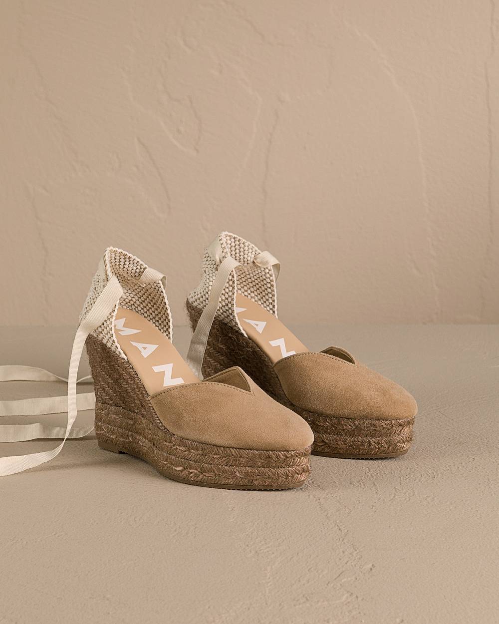 Manebí Soft Suede Heart-Shaped|Wedge Espadrilles - Hamptons Vintage Taupe On Tone Offerte speciali