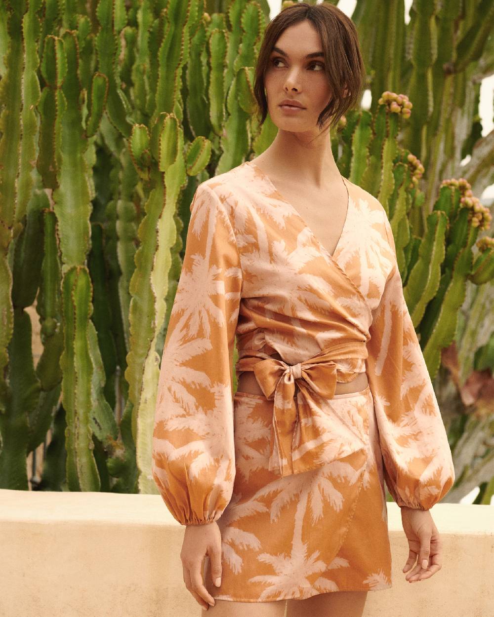 Manebí Printed Cotton Icara Top - Sunbaked \u0026 Cream Pink Maxi Palm Prezzo basso