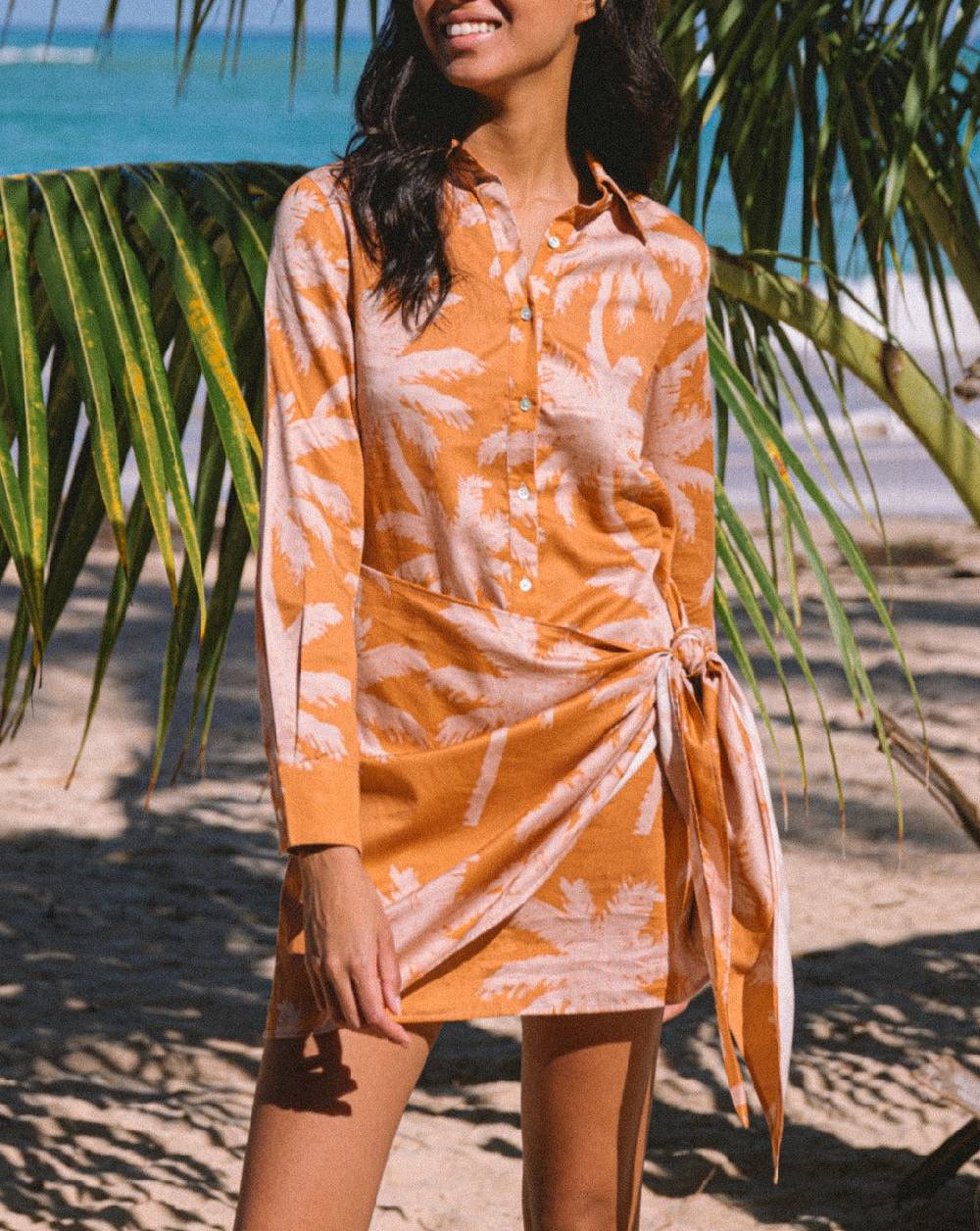 Manebí Printed Cotton San Jose Dress - Sunbaked \u0026 Cream Pink Maxi Palm Super Saving Price