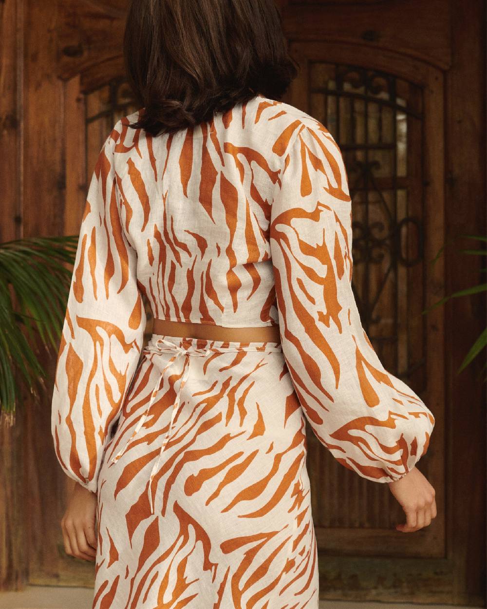 Manebí Printed Linen Antigua Top - Eggnog \u0026 Orange Rust Zebra Ultimi due giorni