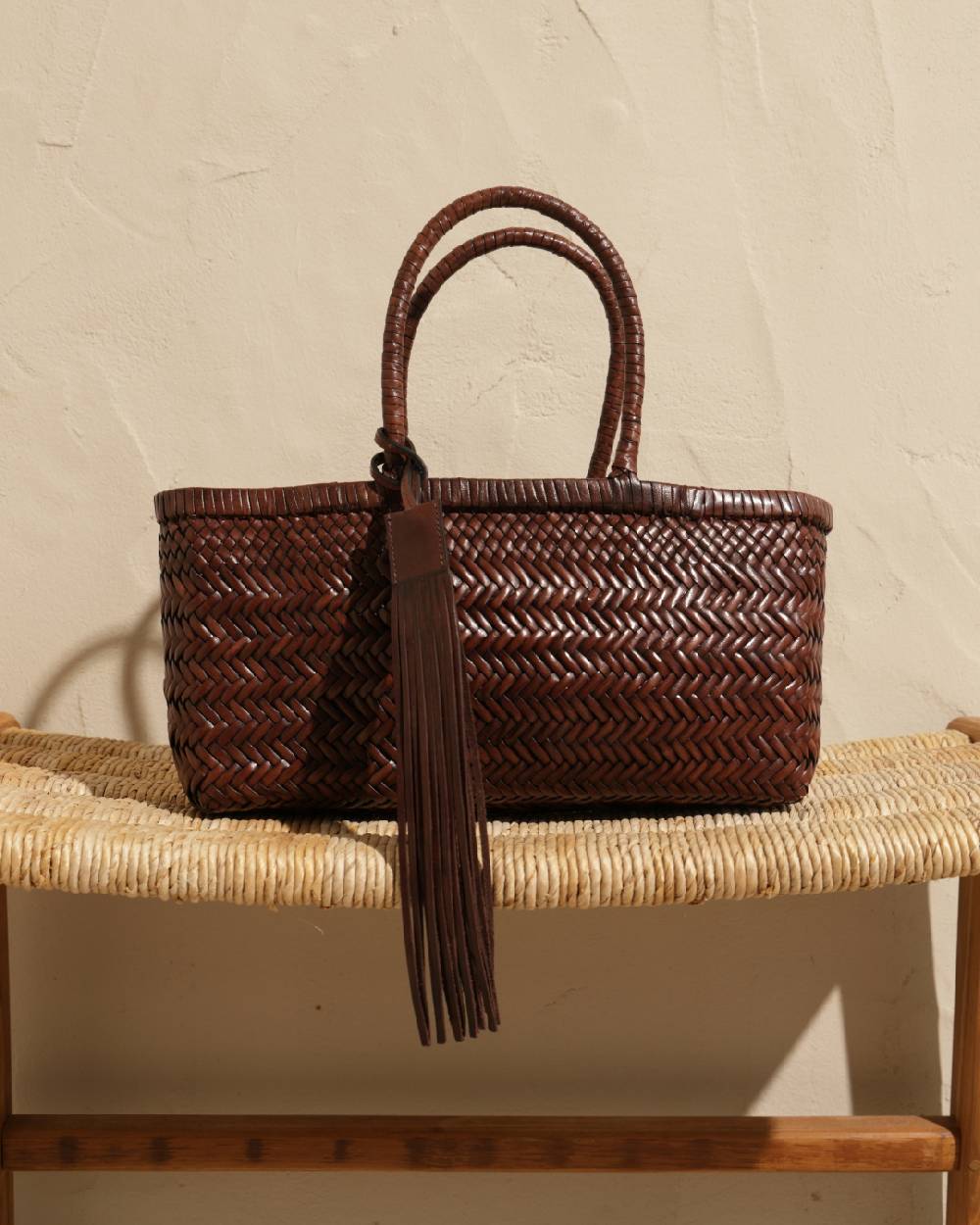 Manebí Borsa Tote Intrecciata in Pelle - Dark Brown Esporta salva