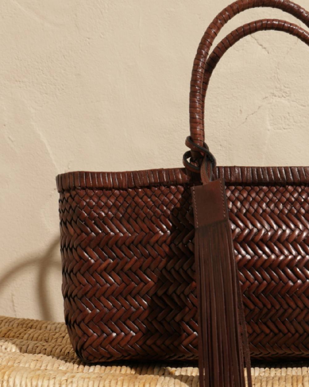 Manebí Borsa Tote Intrecciata in Pelle - Dark Brown Esporta salva