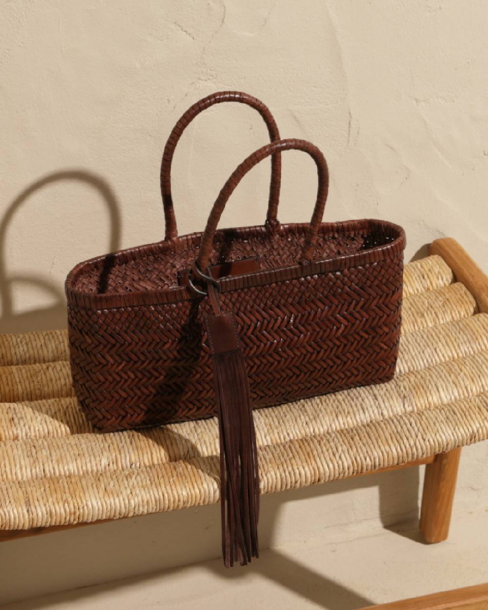 Manebí Borsa Tote Intrecciata in Pelle - Dark Brown Esporta salva