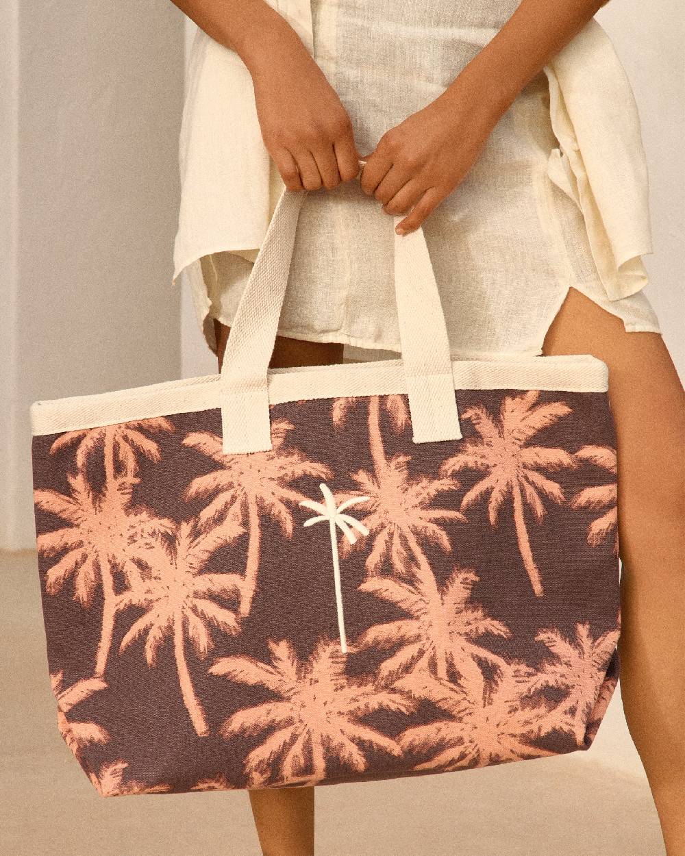 Manebí Canvas California Tote Bag - Cocoa \u0026 Orange Rust Maxi Palm Duty-free