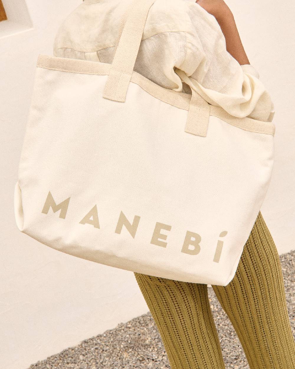 Manebí Canvas California Tote Bag - White With Beige Logo 2025
