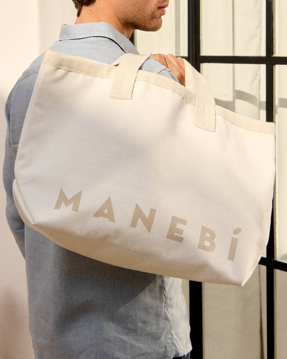 Manebí Canvas California Tote Bag - White With Beige Logo 2025