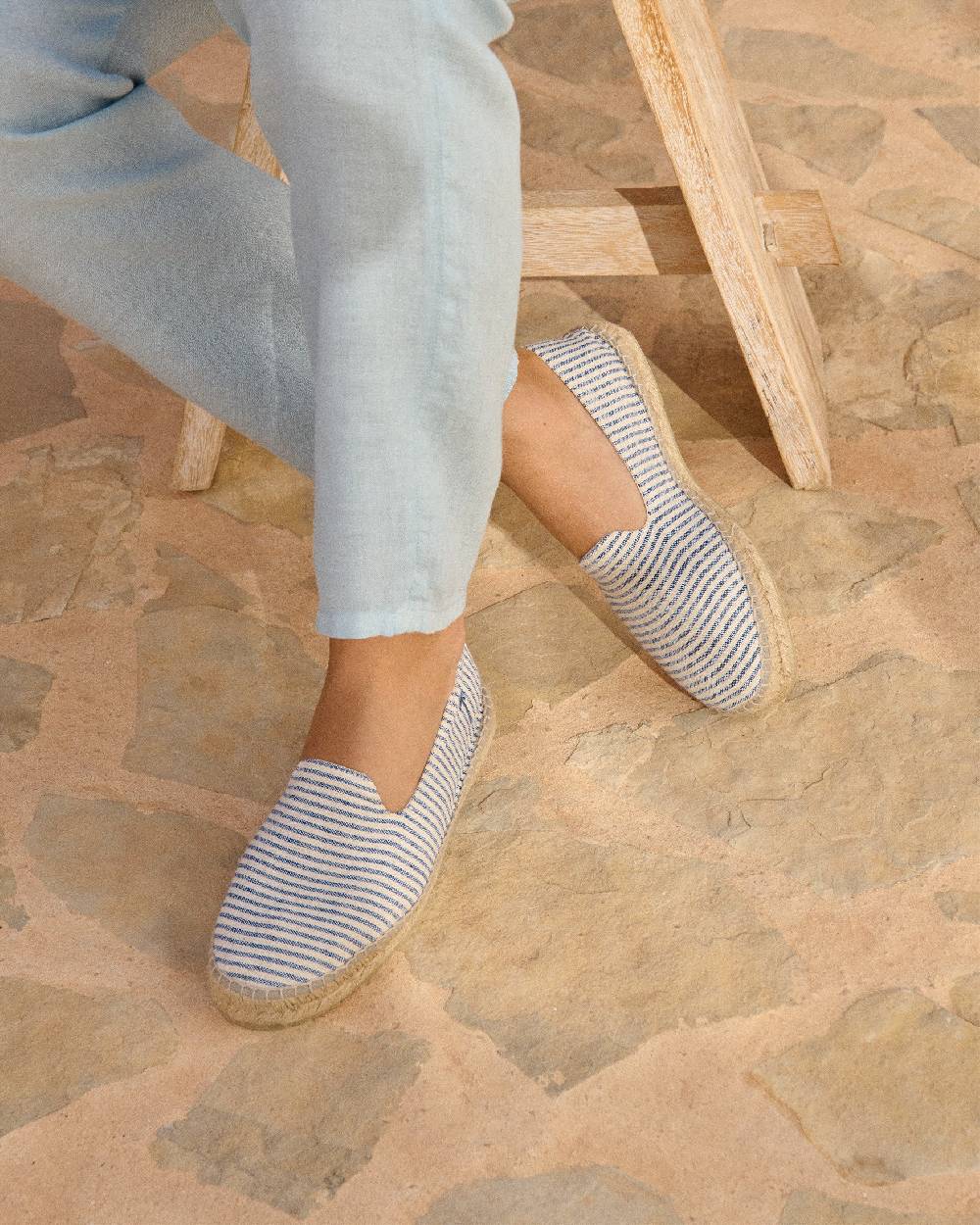 Manebí Recycled Cotton Canvas Espadrilles - Navy Blue Micro Stripes On Beige Italia