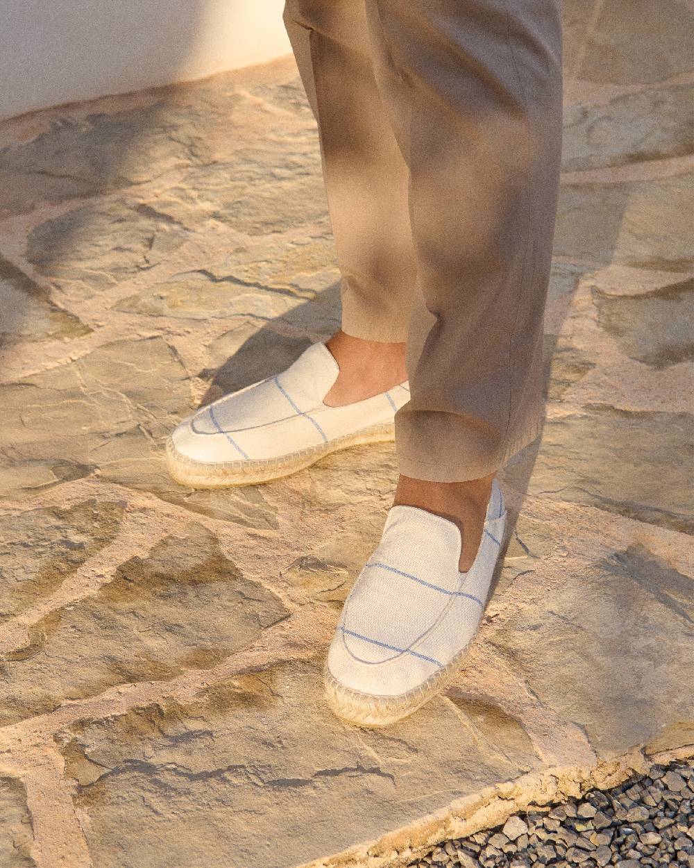 Manebí Woven Canvas|Traveler Loafers Espadrilles - Navy Blue Micro Stripes On Beige In Linea