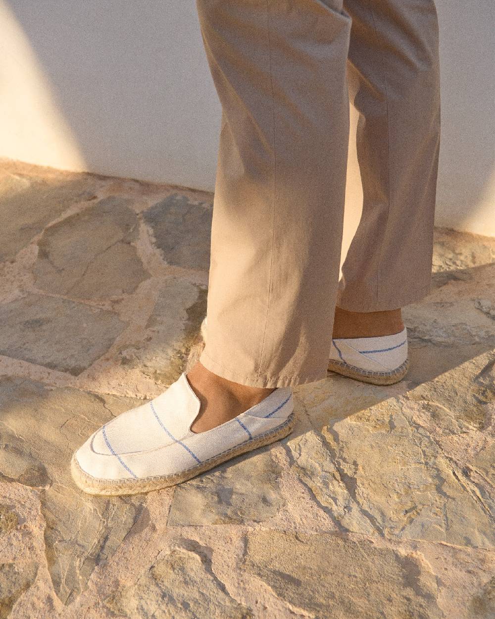 Manebí Woven Canvas|Traveler Loafers Espadrilles - Navy Blue Micro Stripes On Beige In Linea