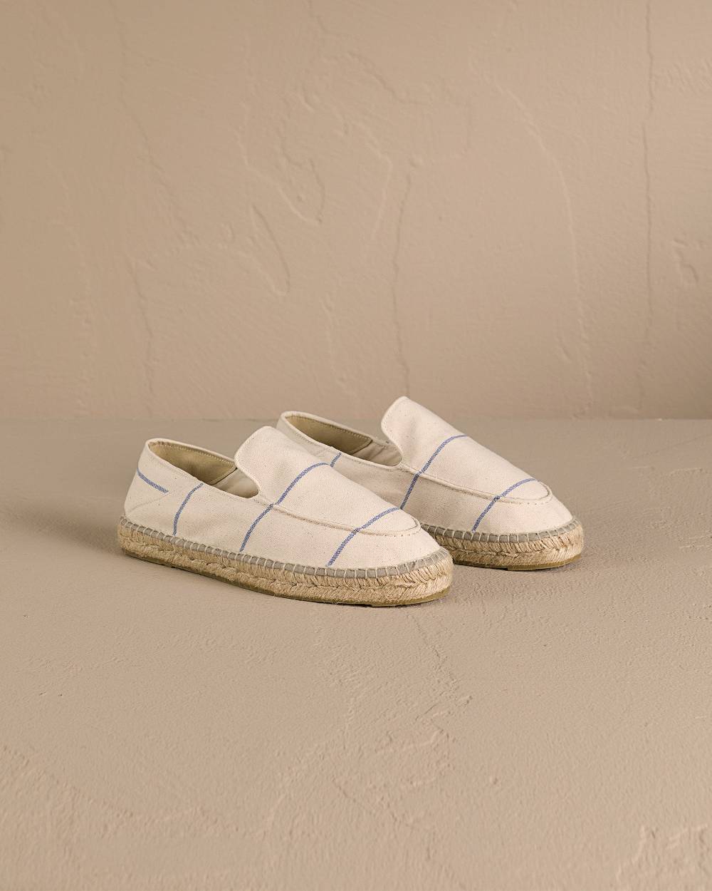 Manebí Woven Canvas|Traveler Loafers Espadrilles - Navy Blue Micro Stripes On Beige In Linea