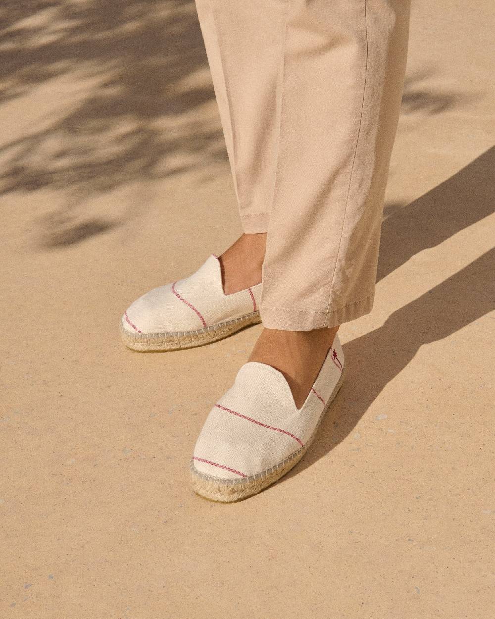 Manebí Woven Canvas Espadrilles - Red Micro Stripes On Beige Nuovo