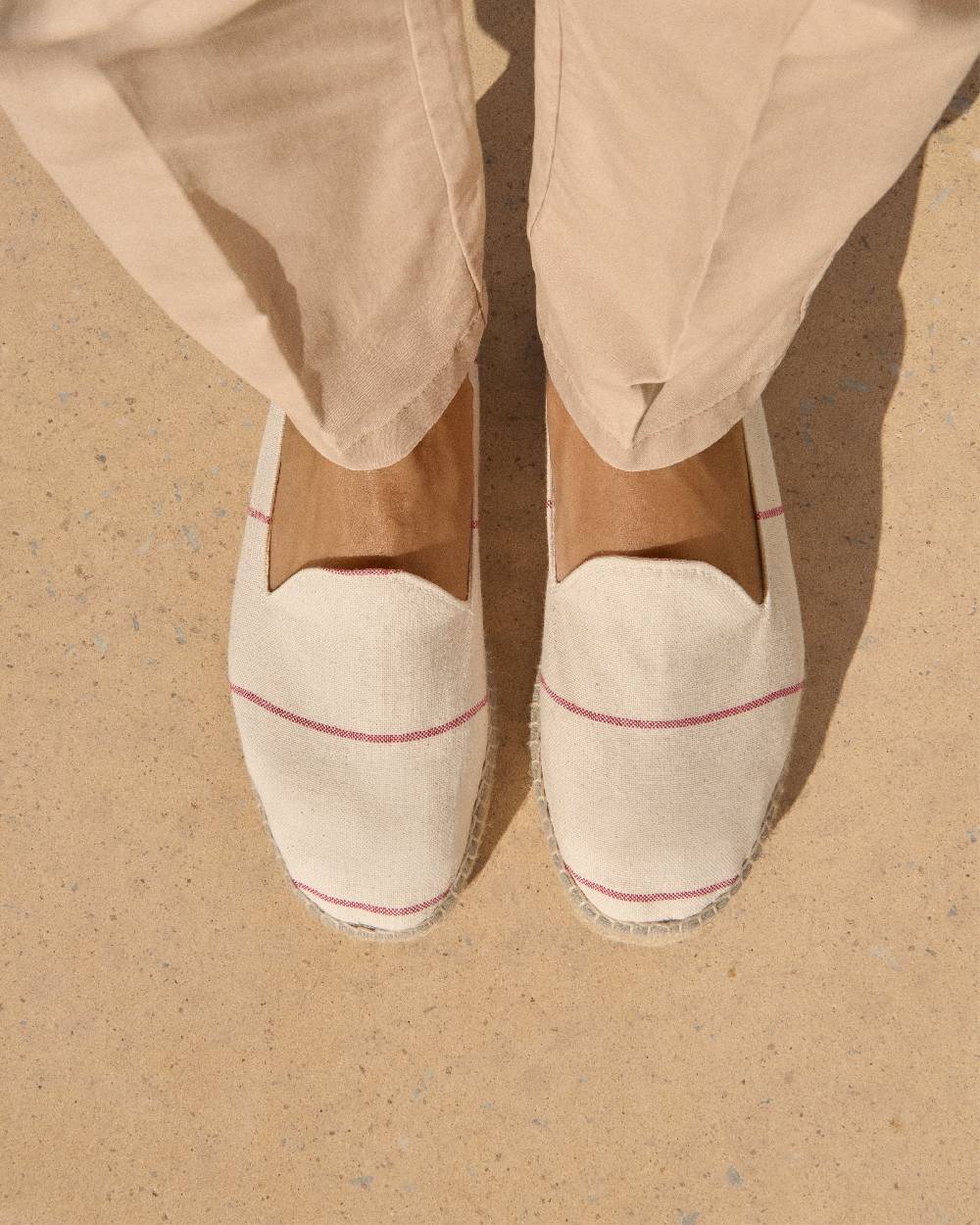 Manebí Woven Canvas Espadrilles - Red Micro Stripes On Beige Nuovo
