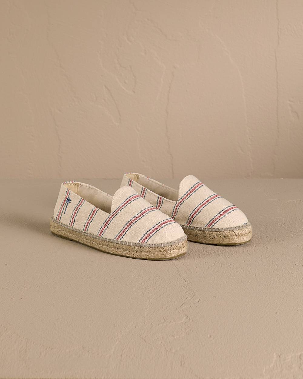 Manebí Recycled Cotton Canvas Espadrilles - Red \u0026 Navy Blue Micro Stripes On Beige Qualità