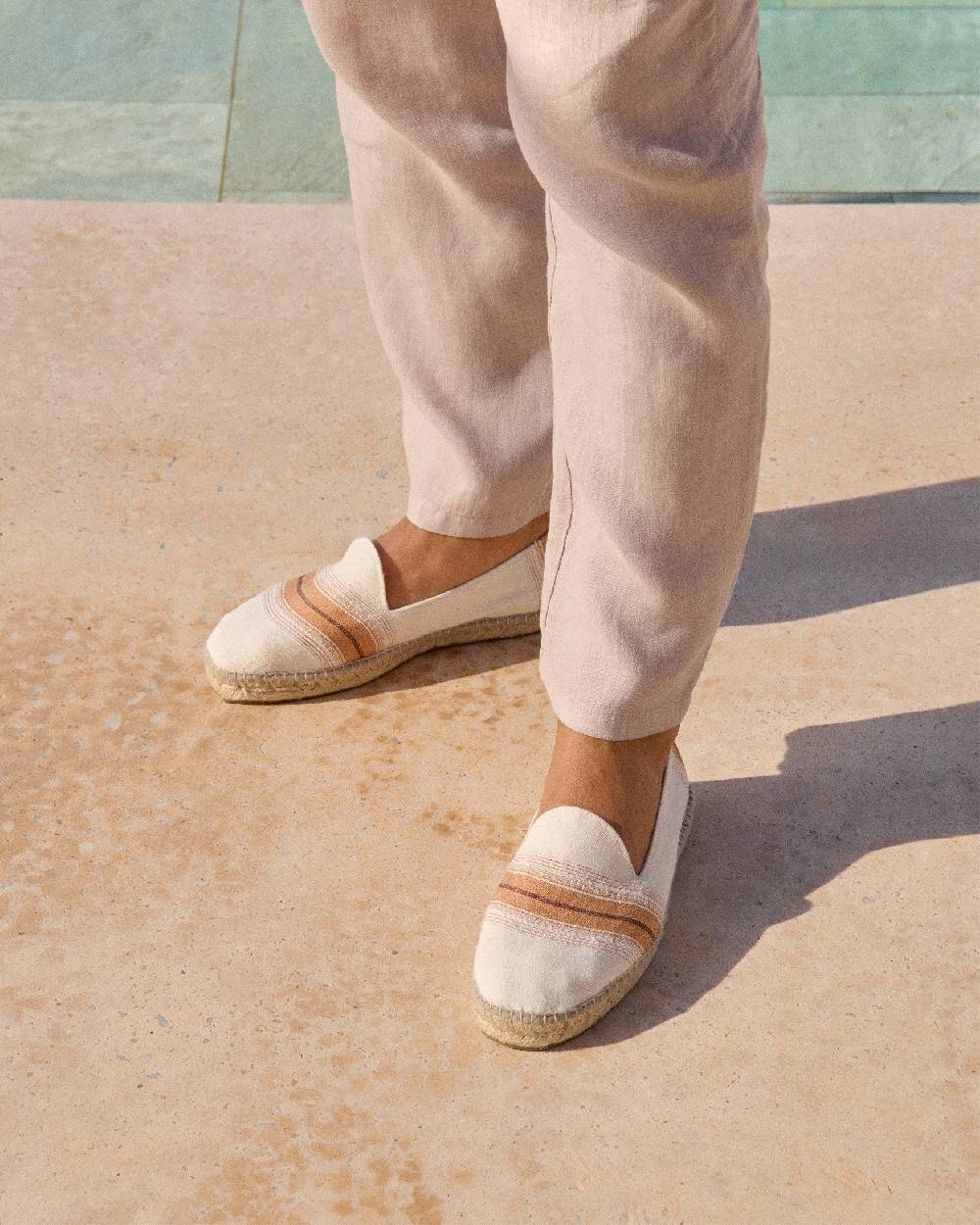 Manebí Cotton Linen And Silk|Raw Fabric Espadrilles - Rust Macro Stripe Pezzi Unici