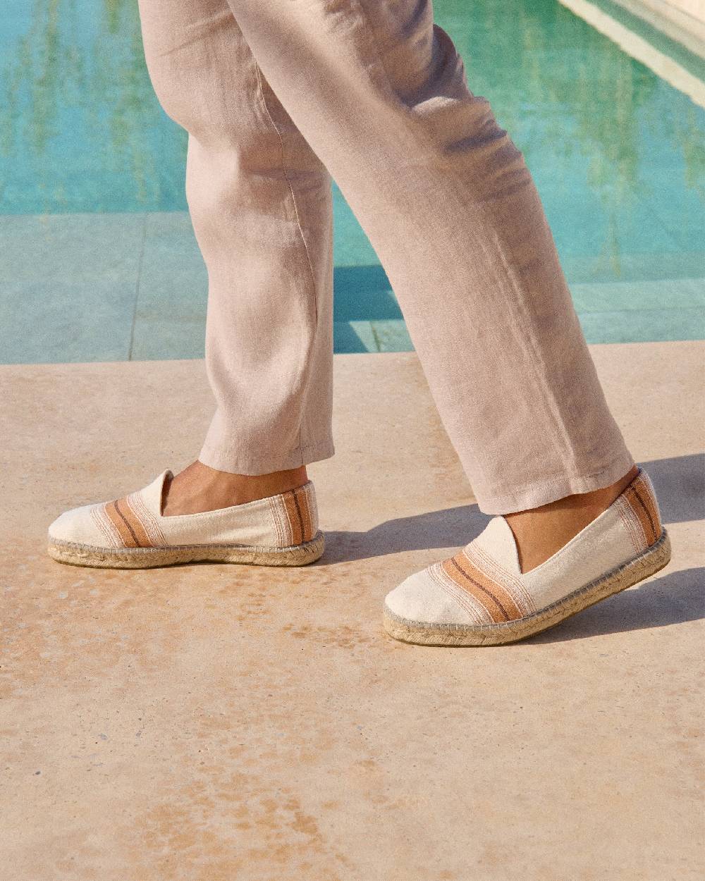 Manebí Cotton Linen And Silk|Raw Fabric Espadrilles - Rust Macro Stripe Pezzi Unici