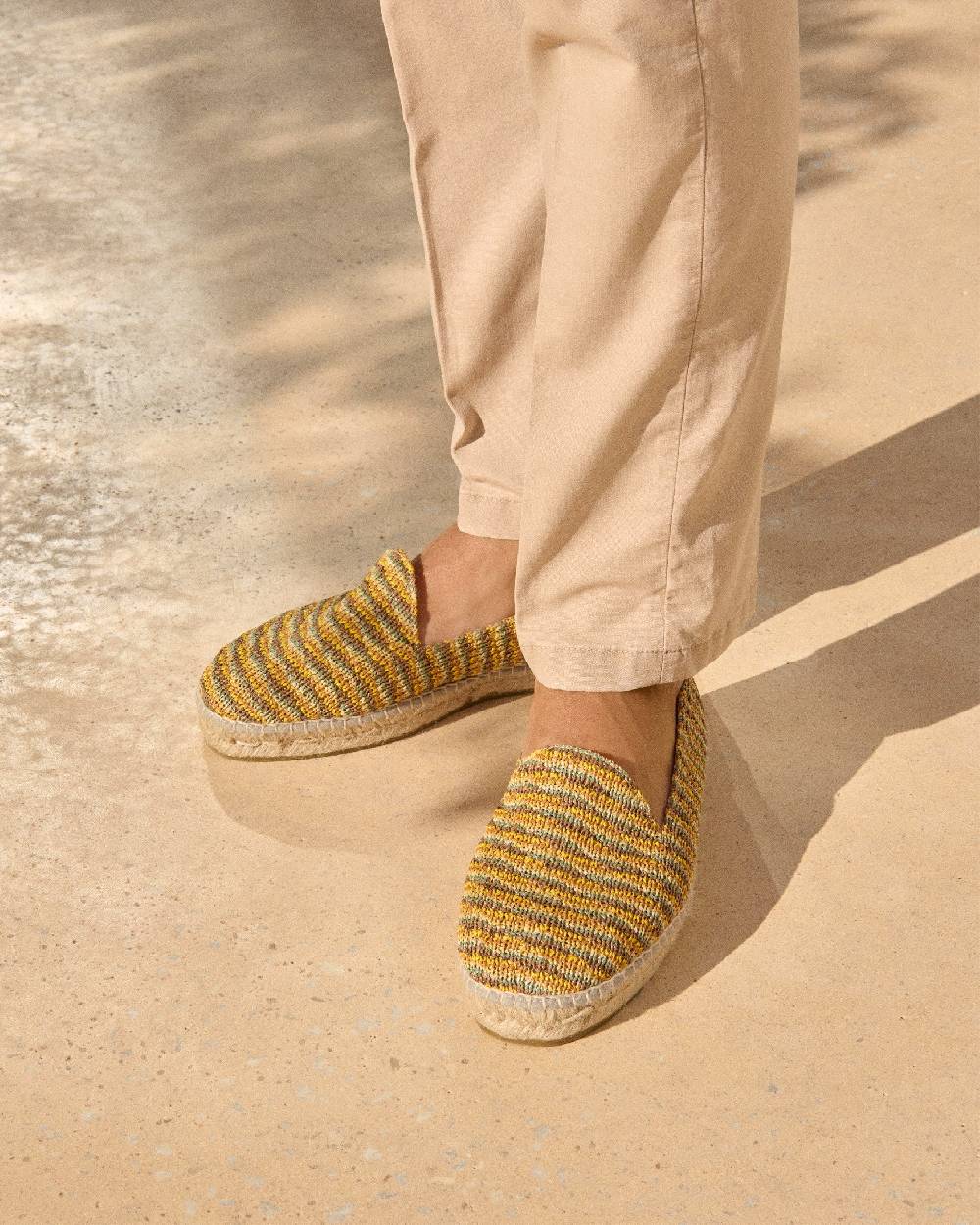 Manebí Woven Raffia Stripes|Espadrilles - Sage \u0026 Cocoa On Beige Shopping Online