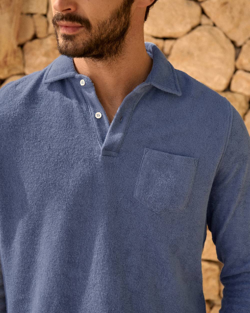 Manebí Organic Terry Cotton|Antonello Polo Shirt - Long Sleeve Petrole Offerta