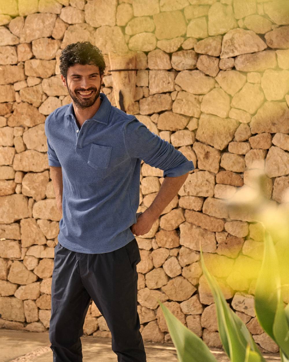 Manebí Organic Terry Cotton|Antonello Polo Shirt - Long Sleeve Petrole Offerta