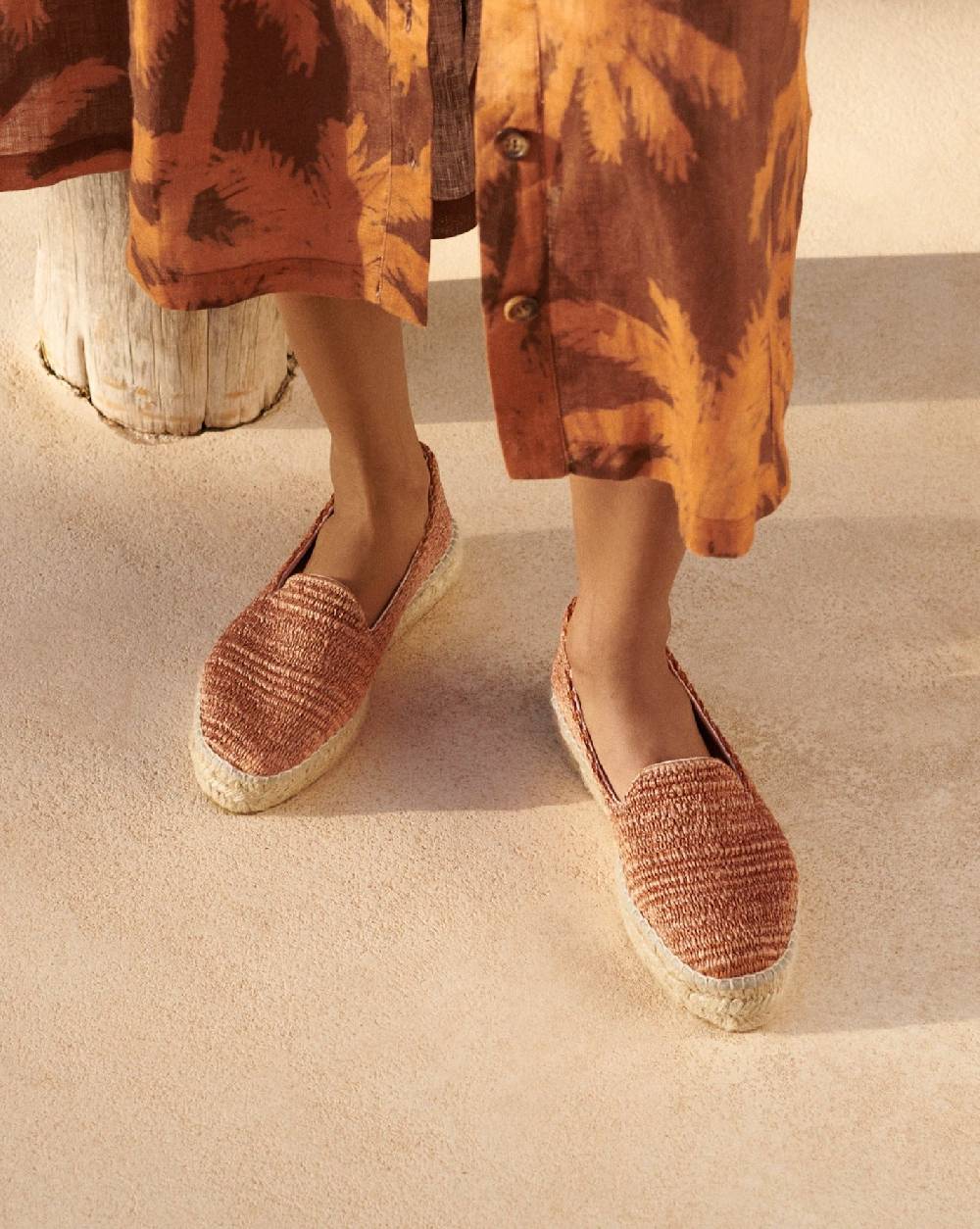 Manebí Raffia Stripes Double Sole Espadrilles - Yucatán Orange Rust Offerte