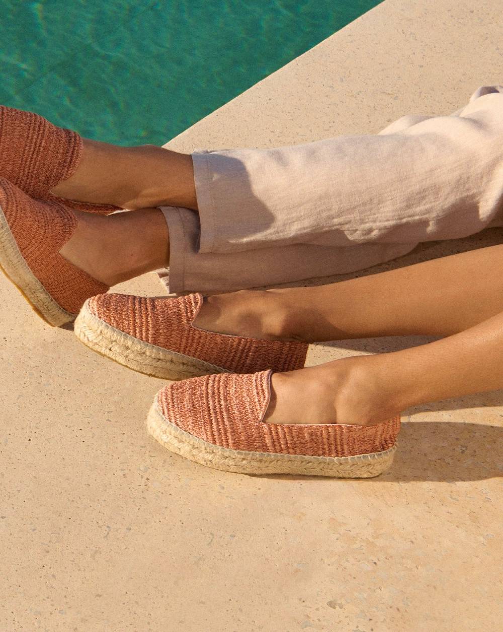 Manebí Raffia Stripes Double Sole Espadrilles - Yucatán Orange Rust Offerte