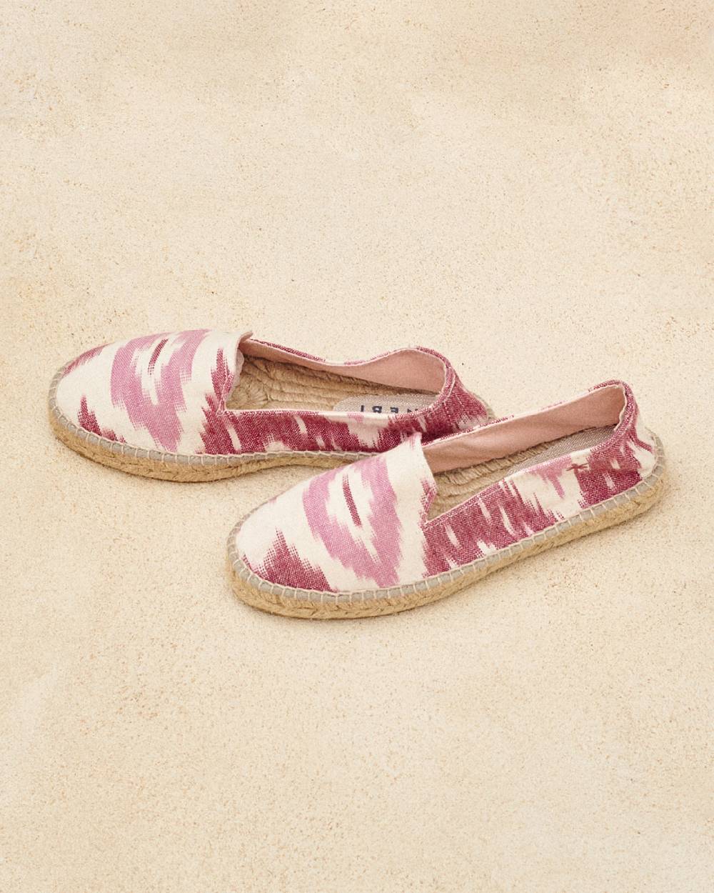 Manebí Dyed Cotton Flat Espadrilles - Tulum Pink And White Ikat Vendita Economica