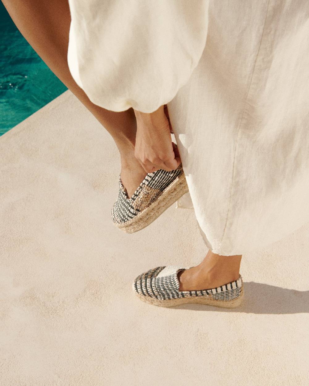 Manebí Silk And Cotton Patchwork|Double Sole Espadrilles - Yucatán White Natural And Black Negozio