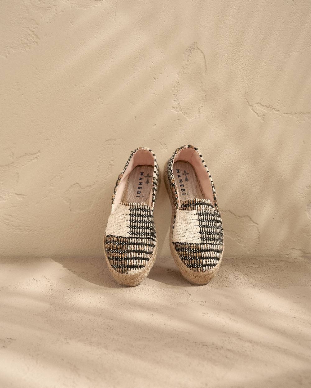 Manebí Silk And Cotton Patchwork|Double Sole Espadrilles - Yucatán White Natural And Black Negozio