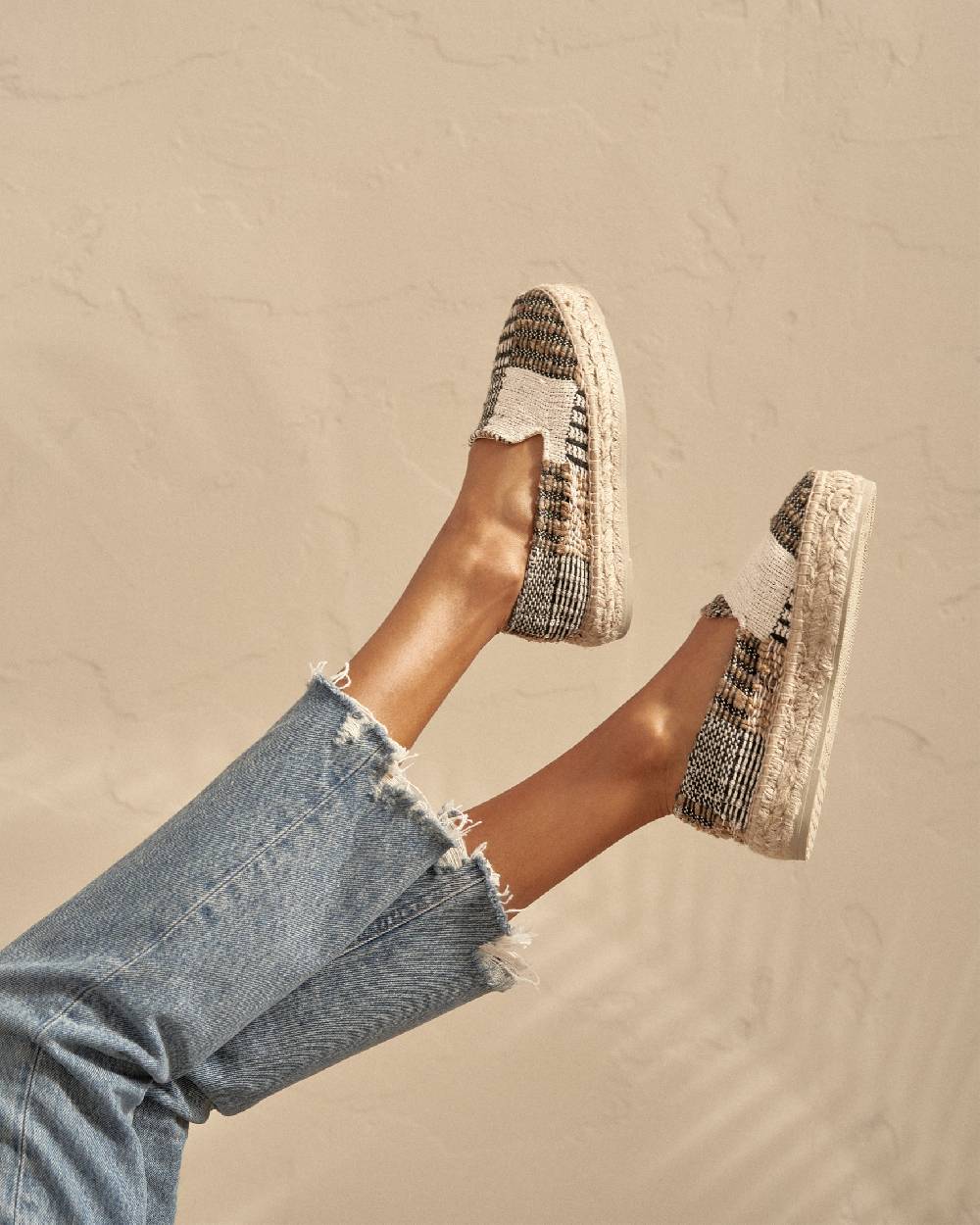 Manebí Silk And Cotton Patchwork|Double Sole Espadrilles - Yucatán White Natural And Black Negozio