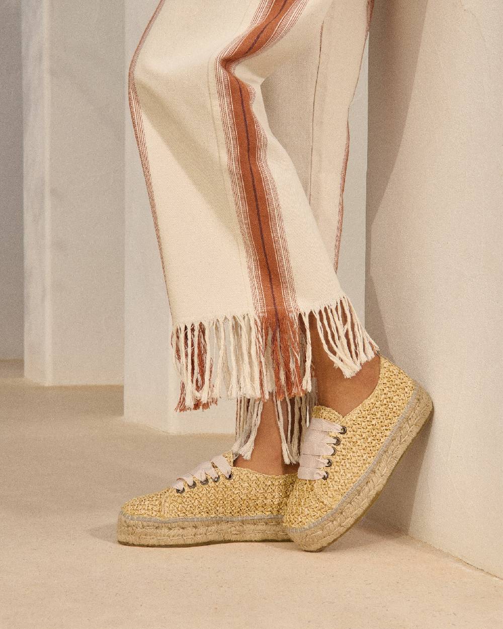 Manebí Raffia Lace-Up Espadrilles - Pink, Light Blue \u0026 Pastel Rose Laces Raffia Net Fornitura limitata