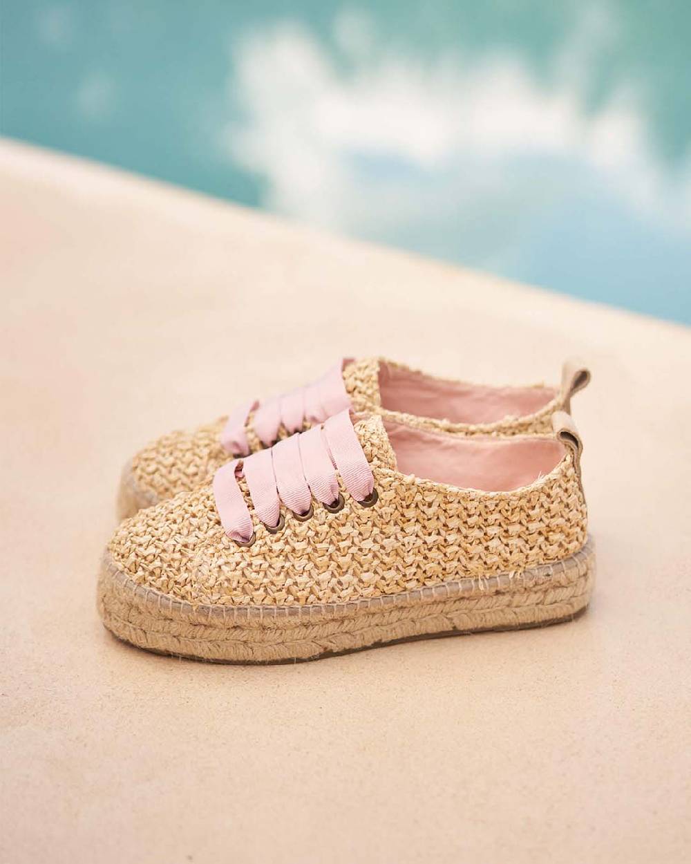 Manebí Raffia Lace-Up Espadrilles - Pink, Light Blue \u0026 Pastel Rose Laces Raffia Net Fornitura limitata