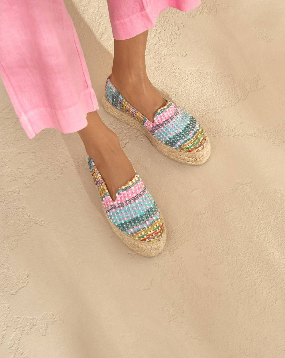 Manebí Raffia Jute Mix Double Sole Espadrilles - Acapulco Fucsia Blue Mix Offerta esclusiva