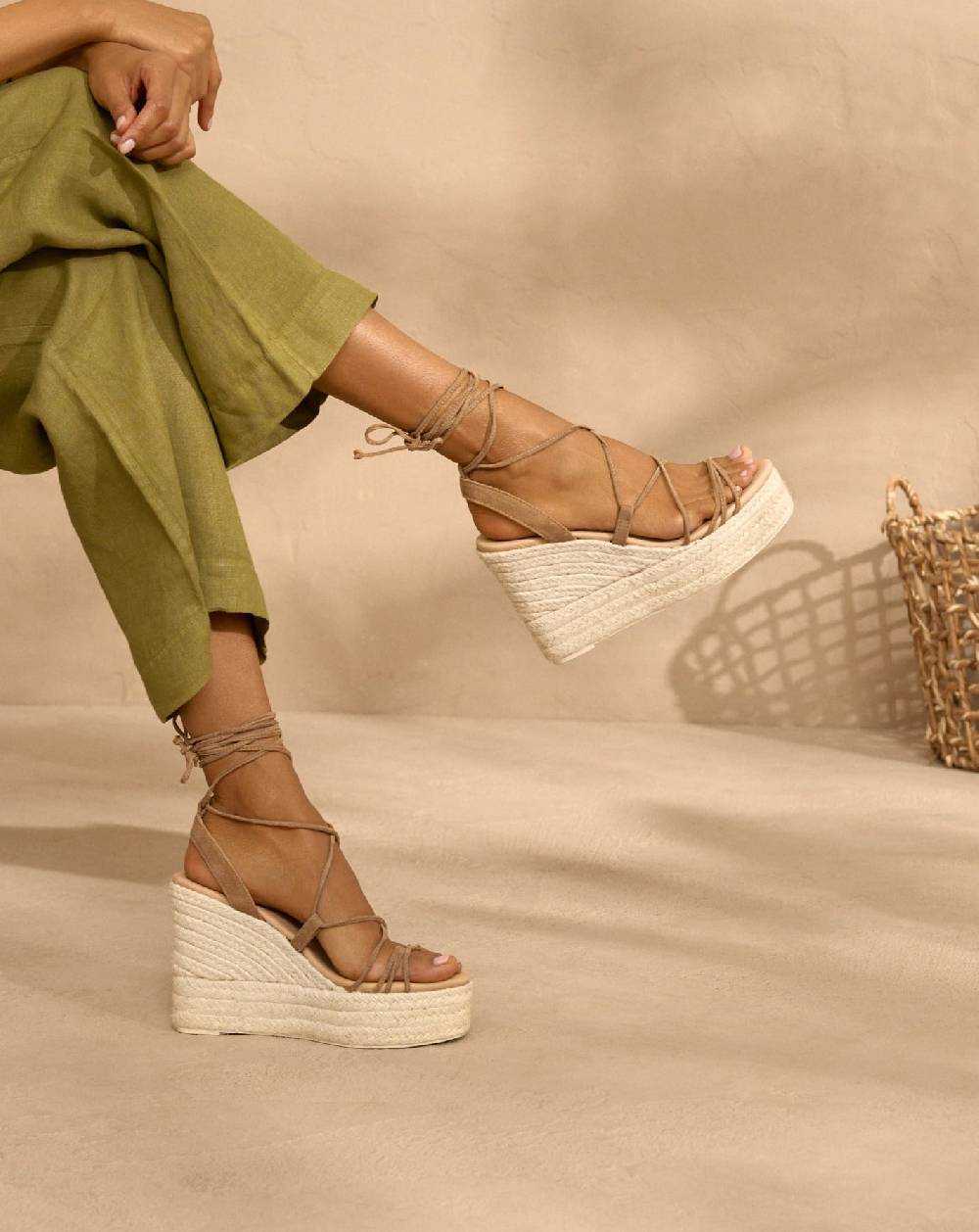 Manebí Portofino Soft Suede|Wedge Espadrilles - Lace-Up Tobacco Offerta speciale della fabbrica