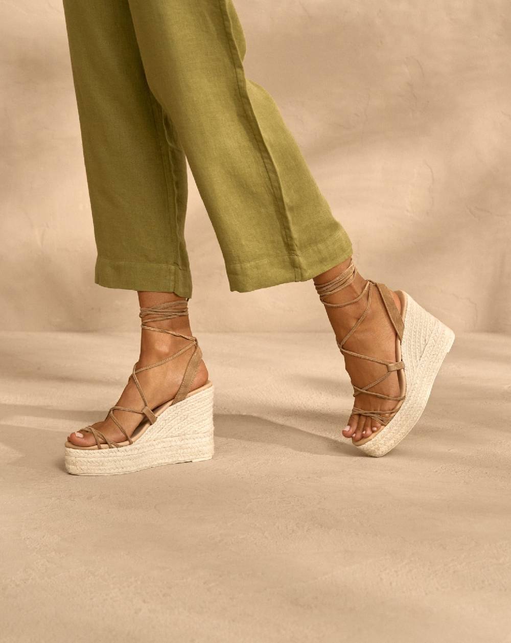 Manebí Portofino Soft Suede|Wedge Espadrilles - Lace-Up Tobacco Offerta speciale della fabbrica