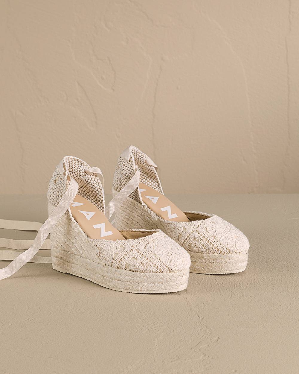 Manebí Cotton Crochet|Wedge Espadrilles - Natural Solo un giorno rimasto