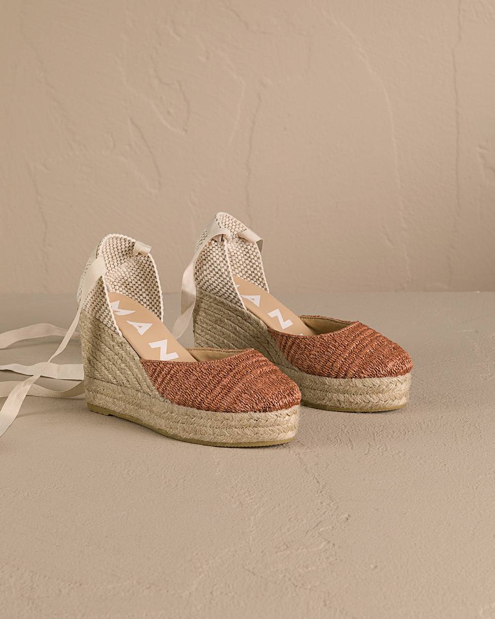 Manebí Raffia Stripes Wedge Espadrilles - Yucatán Orange Rust Super sconto
