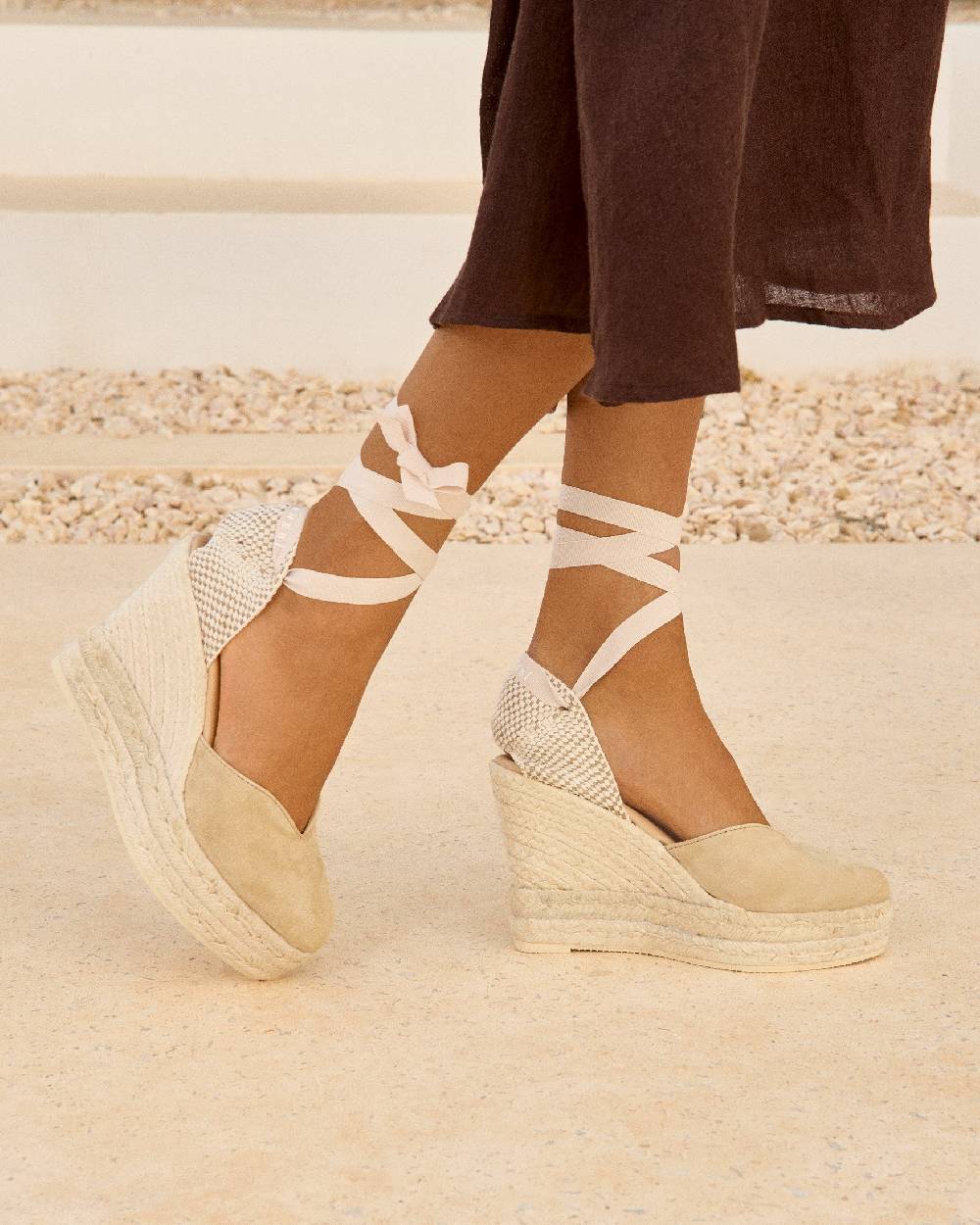 Manebí Soft Suede Heart-Shaped|Wedge Espadrilles - Hamptons Champagne Beige Enormi sconti