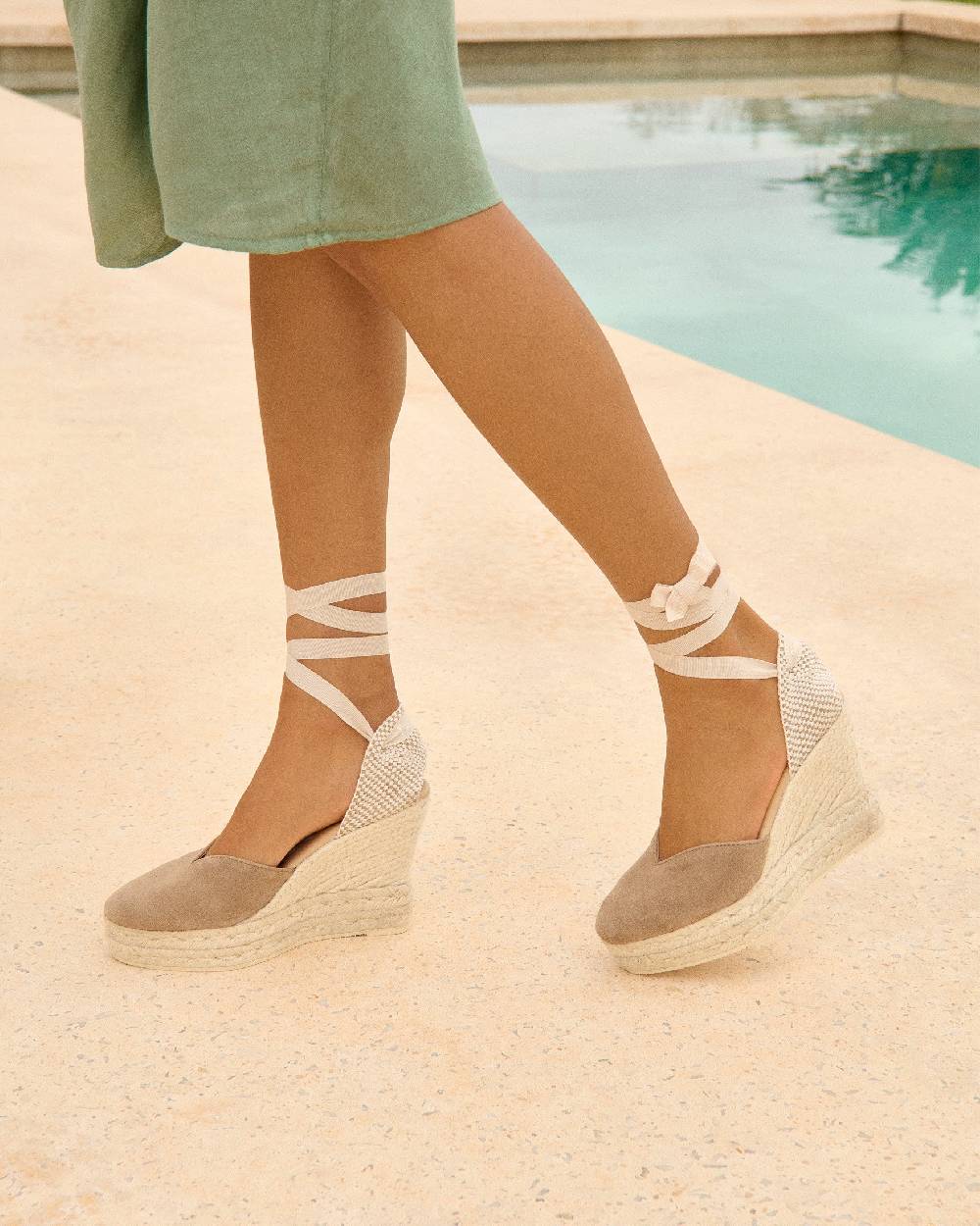 Manebí Soft Suede Heart-Shaped|Wedge Espadrilles - Hamptons Vintage Taupe 50% di sconto con spedizione gratuita